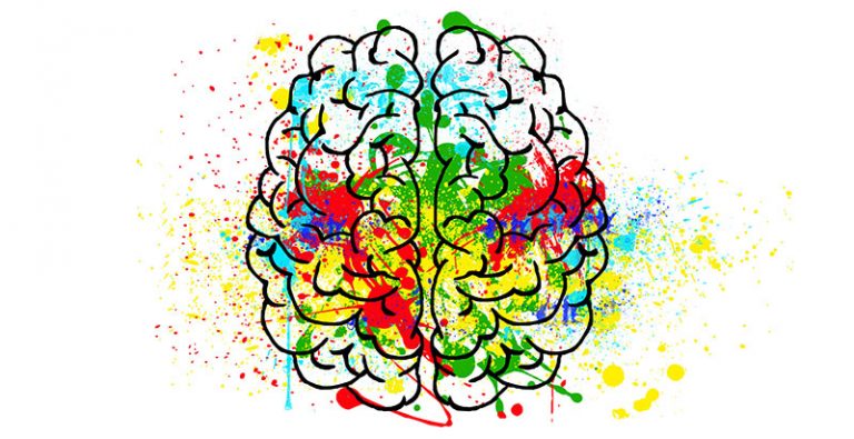 A colorful brain symbolizing Intellectual Property Basics with paint splatters on it.