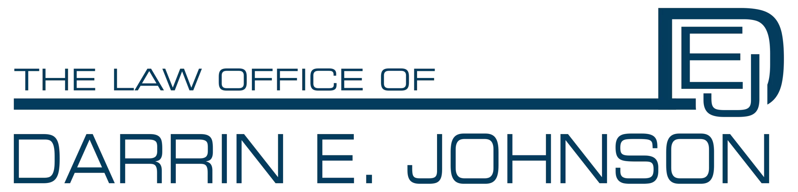 Logo for The Law Office of Darrin E. Johnson in Florida, featuring the initials DEJ on the right.