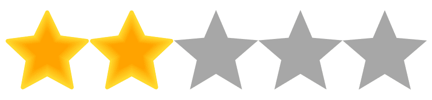 Two gold stars followed by three gray stars in a row, echoing the feeling of leaving a Florida beach just as the sun sets—a solid two out of five rating.