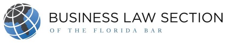 Logo for the Business Law Section of the Florida Bar featuring a stylized globe on the left and bold text, designed by Darrin Johnson.